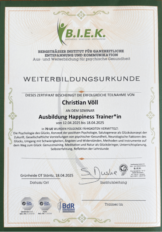 Happiness Trainer Zertifikat